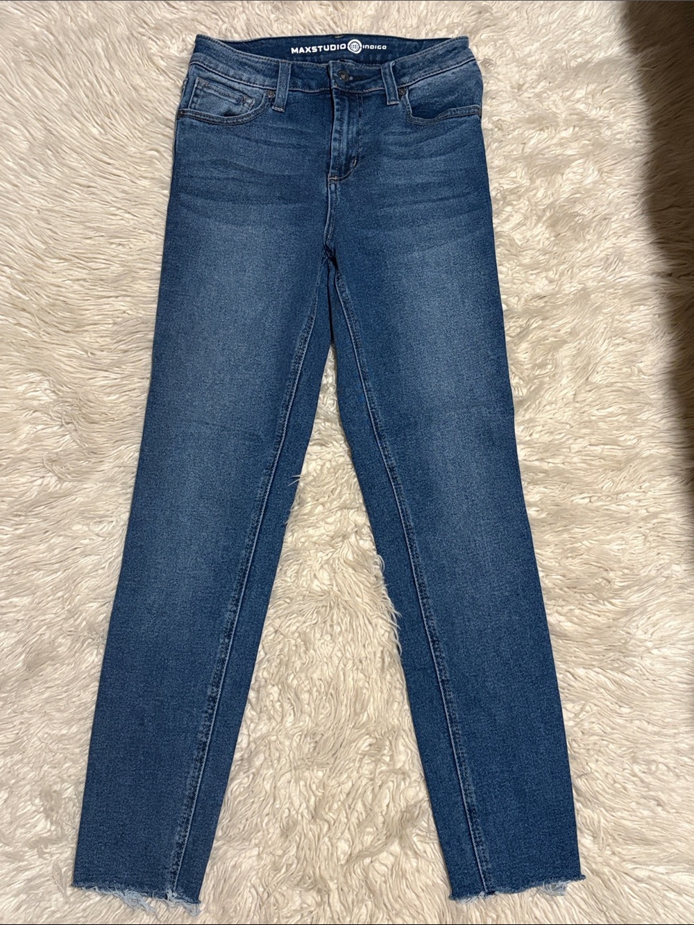 Max Studio Cropped High-Rise Slim Jeans in Deep Blue